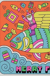 Red Cap Merry Fishmas Holiday Card