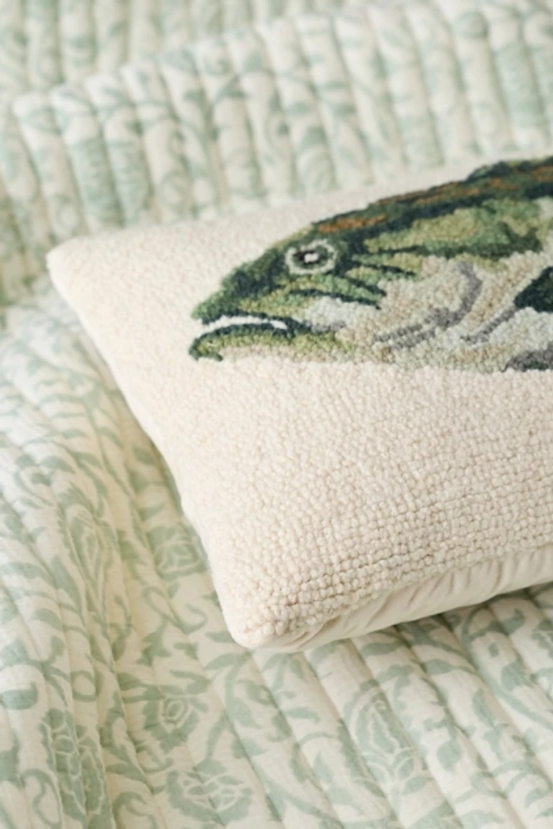 Bass Hooked Wool Throw Pillow