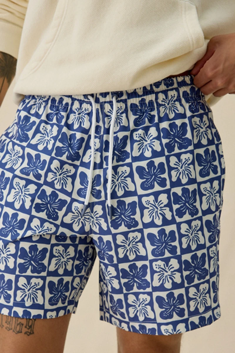 Sano Checkerboard Flower 6.5” Swim Trunks