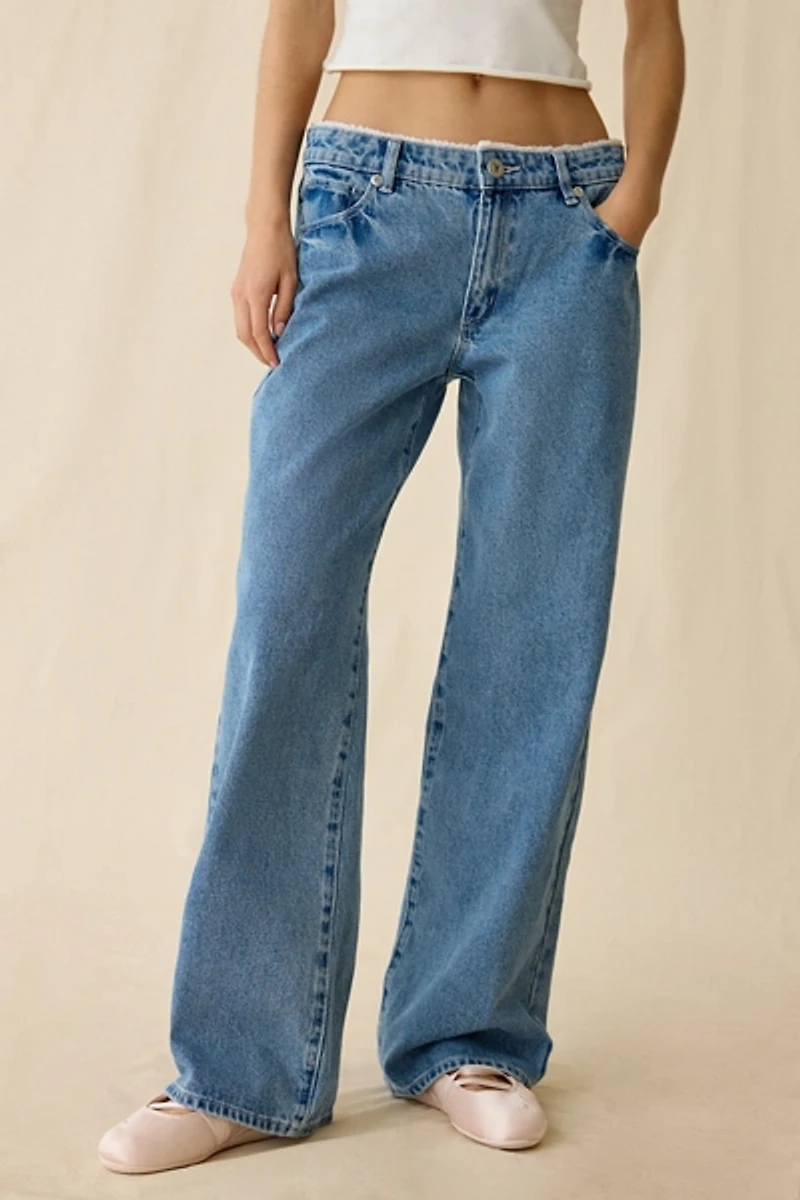 Abrand 99 Lace Trim Low-Rise Baggy Jean