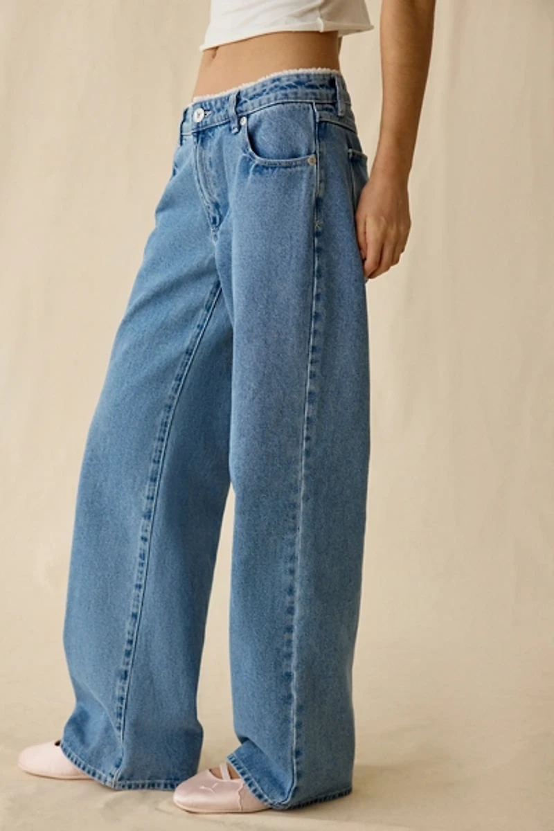 Abrand 99 Lace Trim Low-Rise Baggy Jean