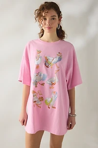 Sweet Springtime Graphic Oversized T-Shirt Dress