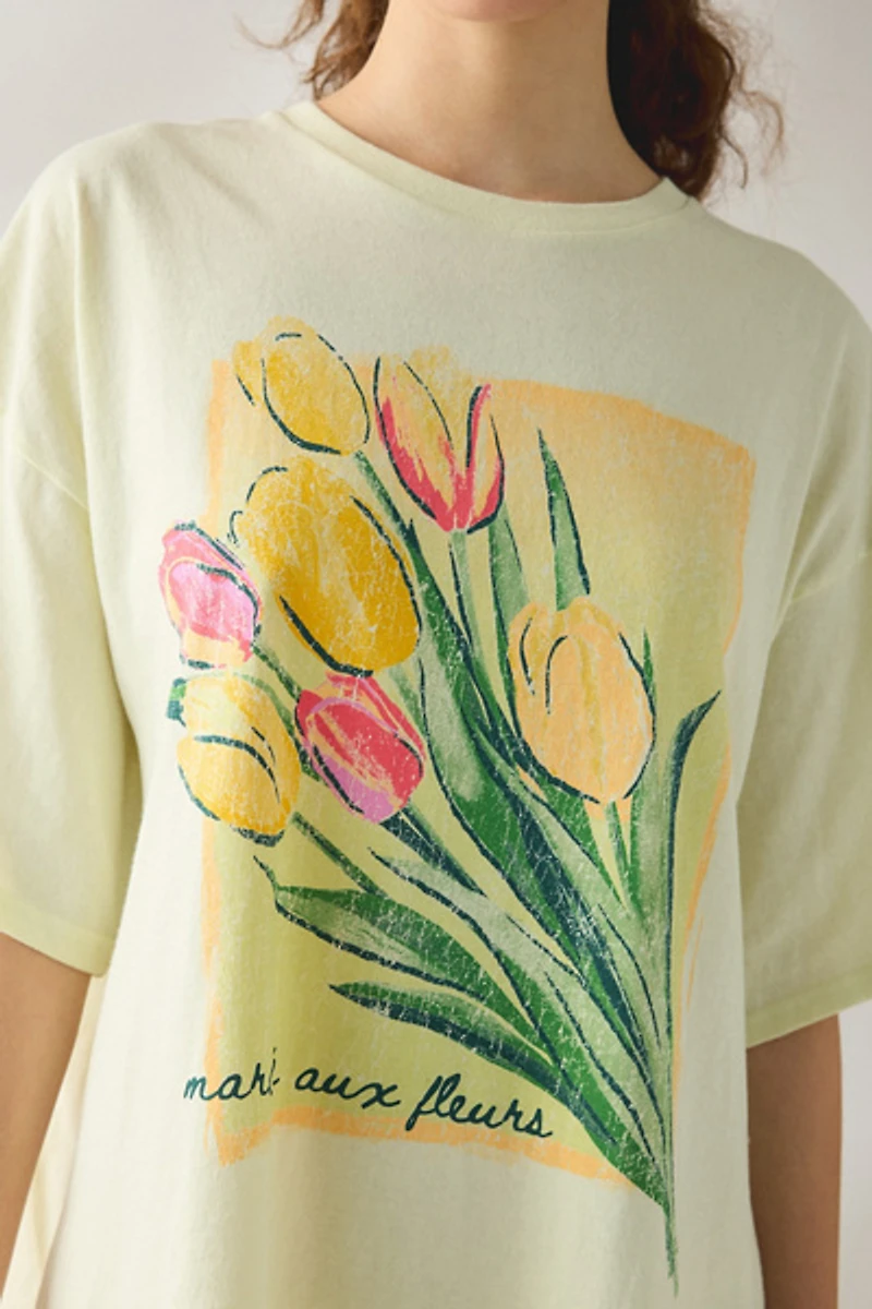 Sweet Springtime Graphic Oversized T-Shirt Dress