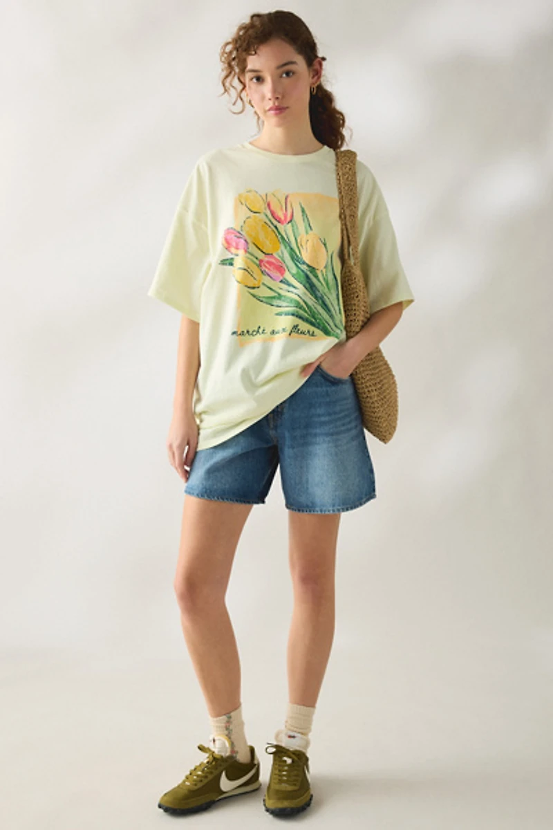 Sweet Springtime Graphic Oversized T-Shirt Dress