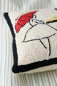 Red Umbrella Hooked Wool Throw Pillow