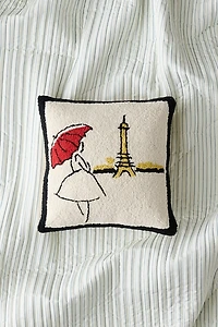 Red Umbrella Hooked Wool Throw Pillow
