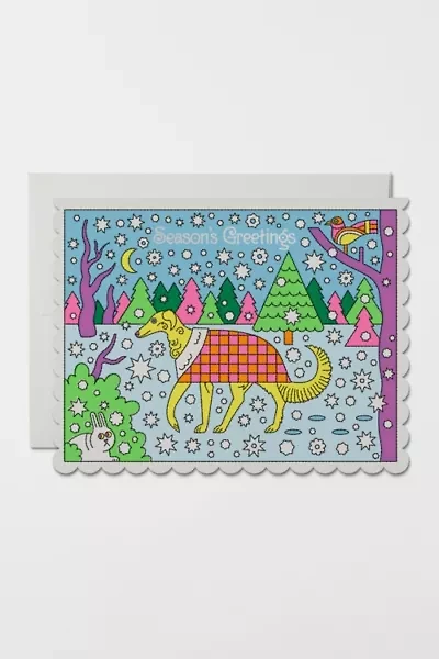 Red Cap Cozy Pup Greetings Holiday Card