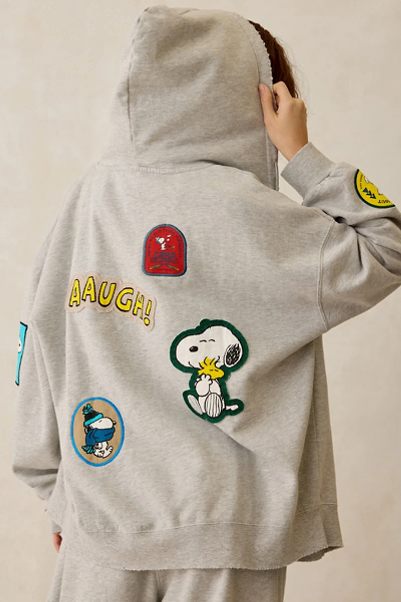 Peanuts UO Exclusive Dusty Patch Graphic Oversized Zip-Up Hoodie Sweatshirt