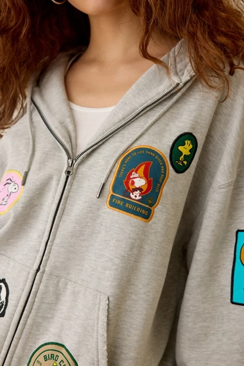 Peanuts UO Exclusive Dusty Patch Graphic Oversized Zip-Up Hoodie Sweatshirt