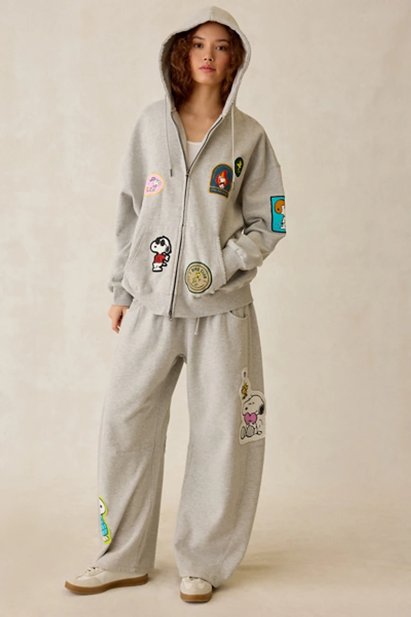 Peanuts UO Exclusive Dusty Patch Graphic Oversized Zip-Up Hoodie Sweatshirt