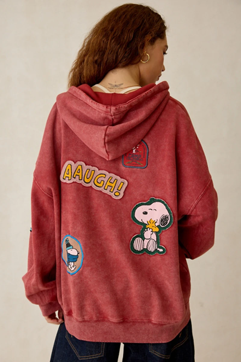 Peanuts UO Exclusive Dusty Patch Graphic Oversized Zip-Up Hoodie Sweatshirt