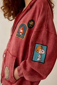 Peanuts UO Exclusive Dusty Patch Graphic Oversized Zip-Up Hoodie Sweatshirt