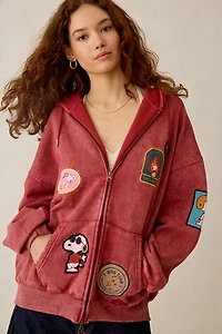 Peanuts UO Exclusive Dusty Patch Graphic Oversized Zip-Up Hoodie Sweatshirt
