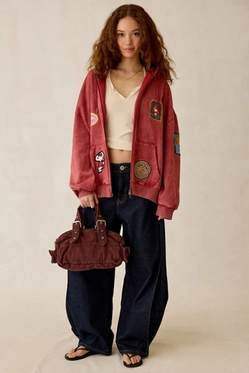 Peanuts UO Exclusive Dusty Patch Graphic Oversized Zip-Up Hoodie Sweatshirt
