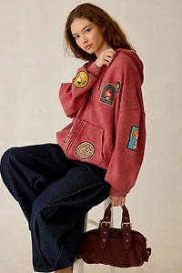 Peanuts UO Exclusive Dusty Patch Graphic Oversized Zip-Up Hoodie Sweatshirt