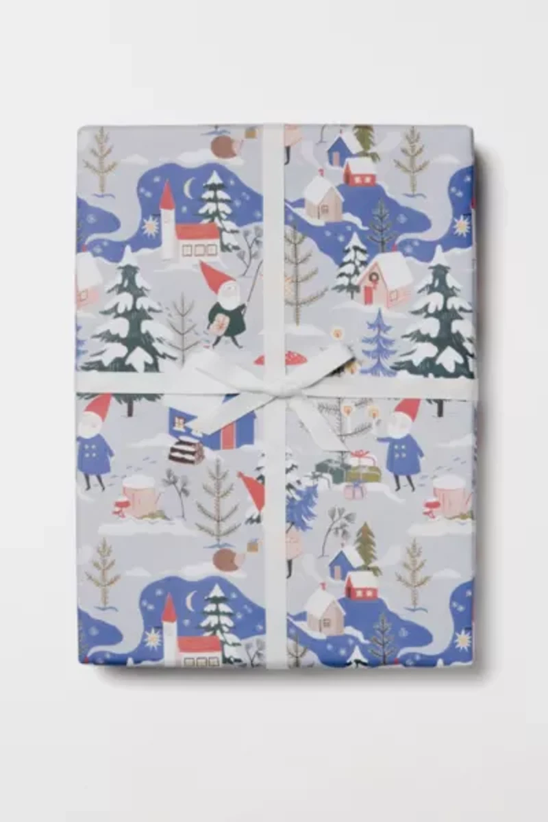 Red Cap Holiday Gnomes Wrapping Paper