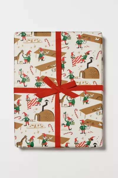 Red Cap Santa's Workshop Holiday Wrapping Paper