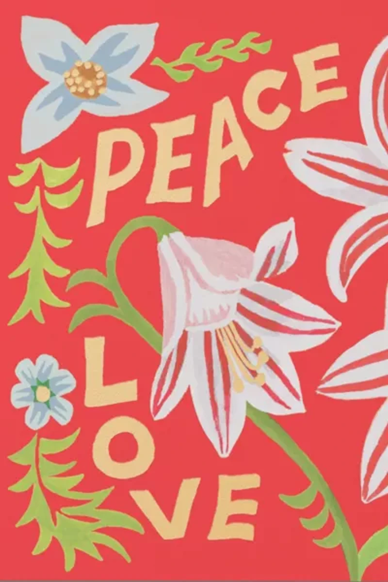 Red Cap Peace and Love Amaryllis Holiday Card