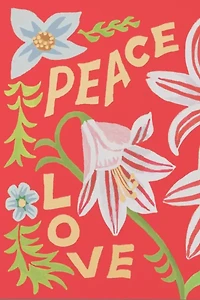 Red Cap Peace and Love Amaryllis Holiday Card
