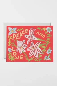 Red Cap Peace and Love Amaryllis Holiday Card