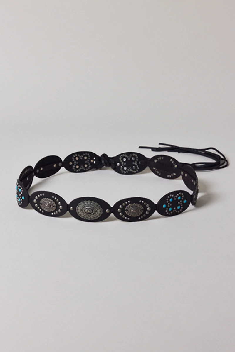 Studded Boho Leather Tie Belt