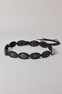 Studded Boho Leather Tie Belt
