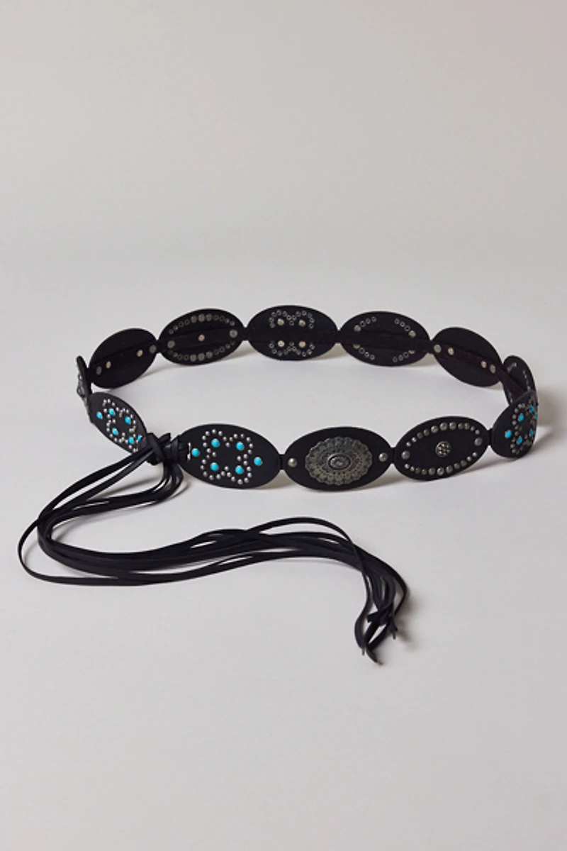 Studded Boho Leather Tie Belt