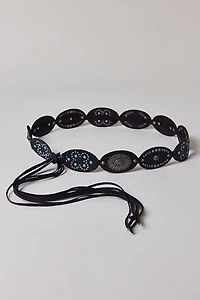 Studded Boho Leather Tie Belt