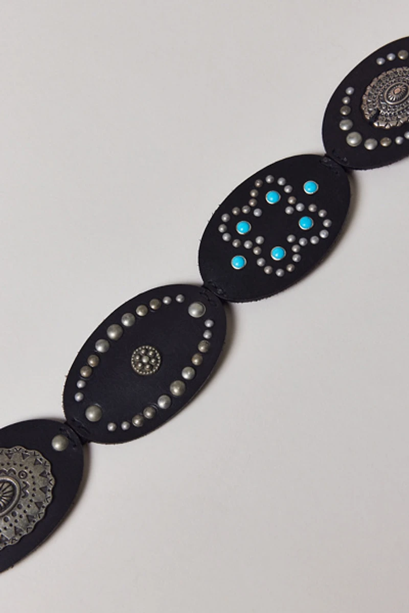 Studded Boho Leather Tie Belt