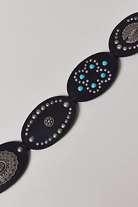 Studded Boho Leather Tie Belt