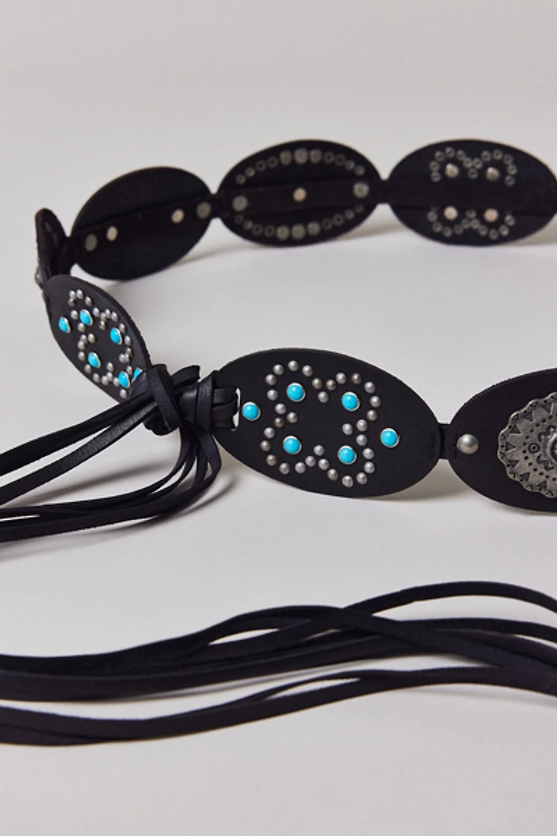 Studded Boho Leather Tie Belt