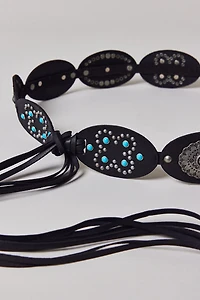 Studded Boho Leather Tie Belt