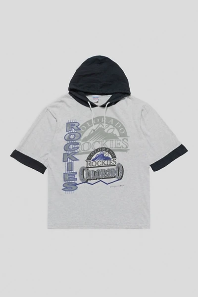 Vintage Colorado Rockies Baseball Graphic Short Sleeve Hooded Sweatshirt