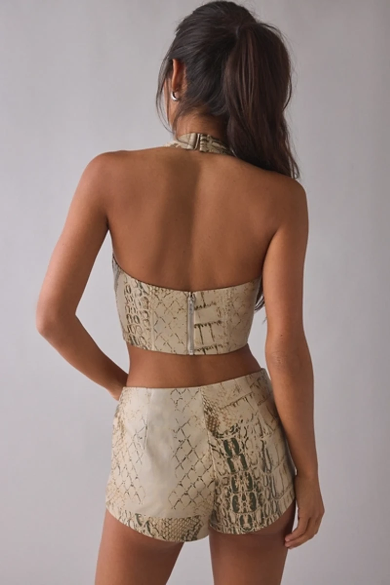 BY.DYLN Pru Snakeskin Faux Leather Corset Top