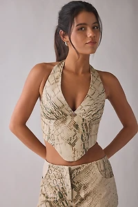 BY.DYLN Pru Snakeskin Faux Leather Corset Top