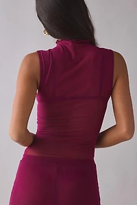 BY.DYLN Imani Sheer Mesh High Neck Sleeveless Top