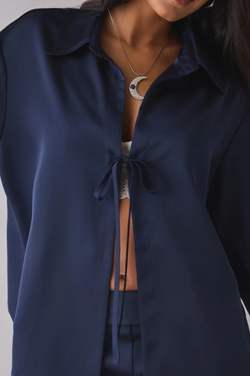 by.DYLN Andi 2.0 Tie-Front Satin Shirt