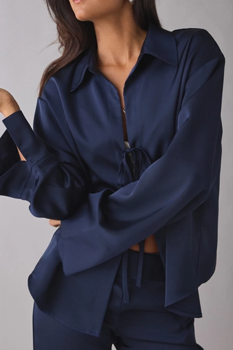 by.DYLN Andi 2.0 Tie-Front Satin Shirt