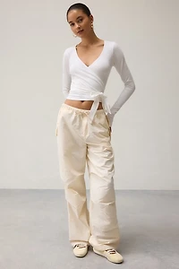 P.E Nation Discovery Whisper White Wide Leg Cinched Cargo Pant