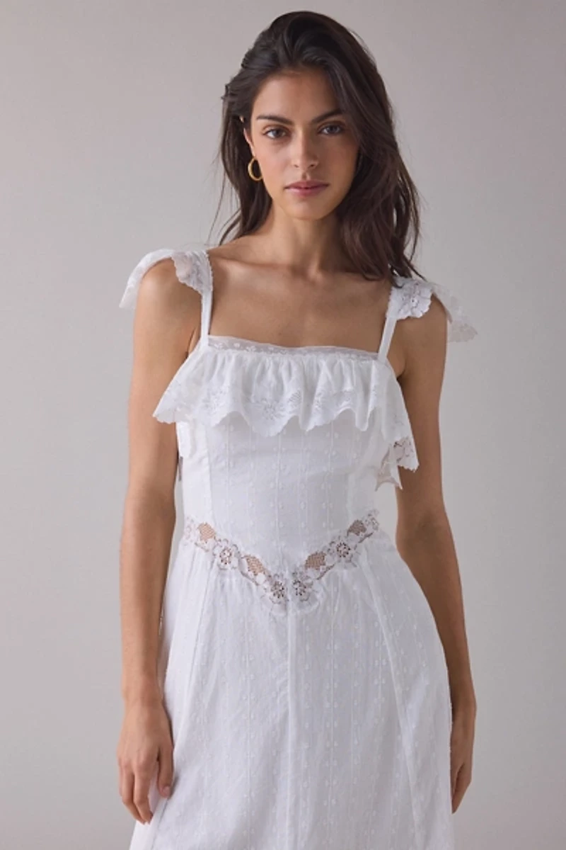 RAHI Prairie Ruffle Lace Drop Waist Maxi Dress