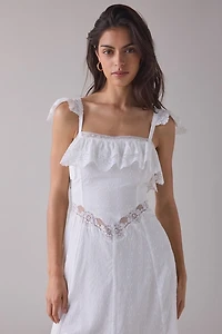 RAHI Prairie Ruffle Lace Drop Waist Maxi Dress