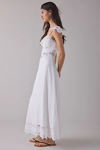 RAHI Prairie Ruffle Lace Drop Waist Maxi Dress