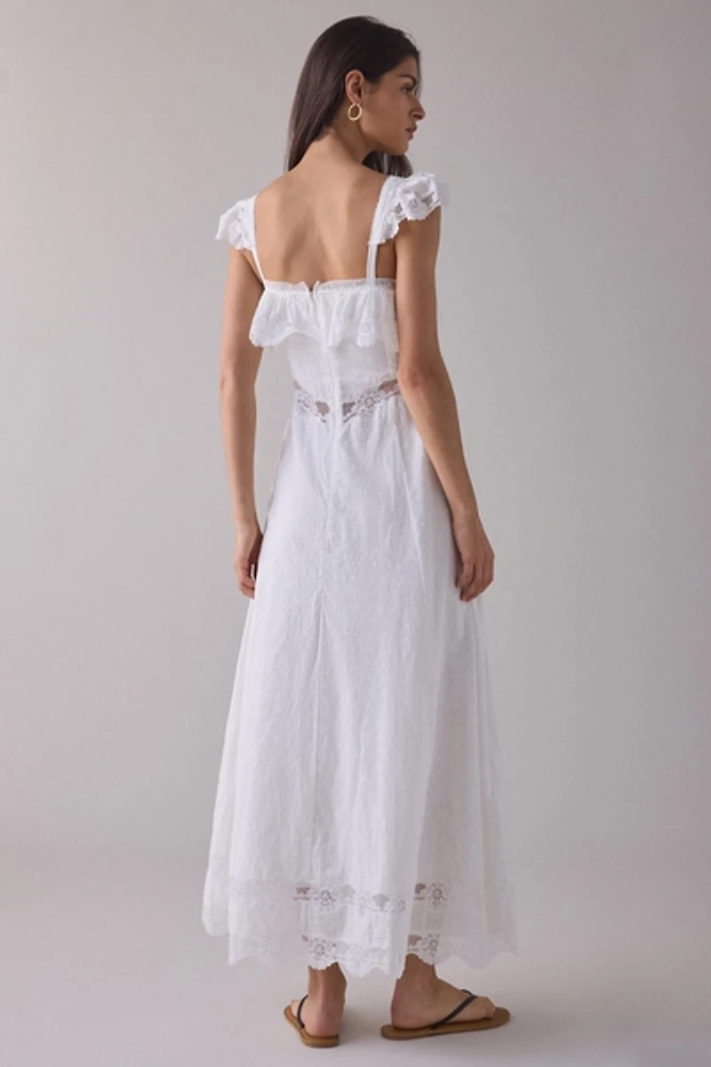 RAHI Prairie Ruffle Lace Drop Waist Maxi Dress