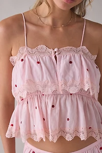 RAHI Embroidered Polka Dot Ruffle Babydoll Cami
