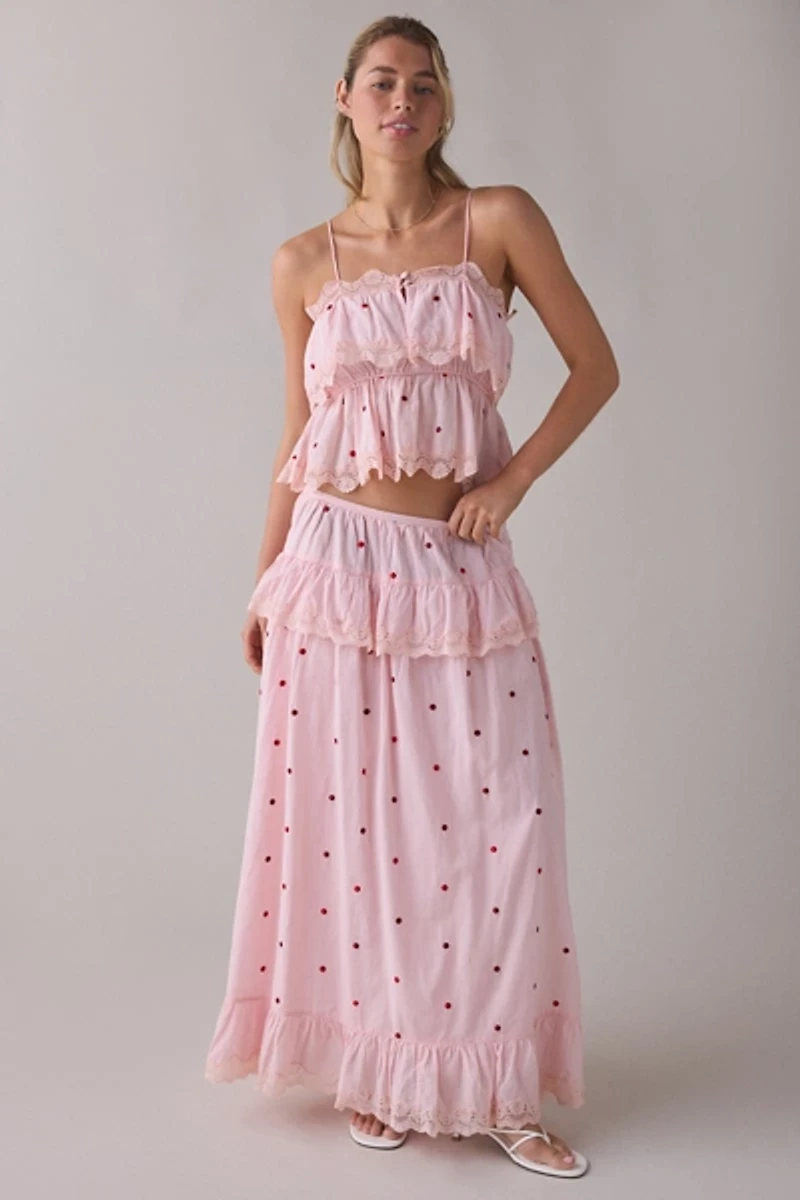 RAHI Embroidered Polka Dot Ruffle Babydoll Cami