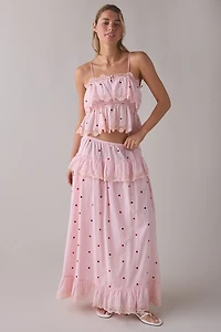 RAHI Embroidered Polka Dot Ruffle Babydoll Cami
