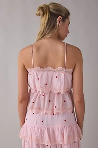 RAHI Embroidered Polka Dot Ruffle Babydoll Cami