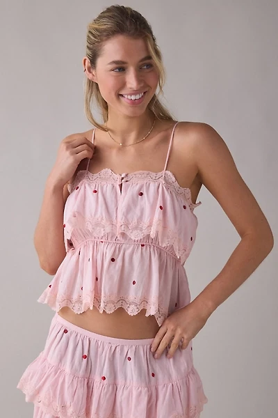 RAHI Embroidered Polka Dot Ruffle Babydoll Cami