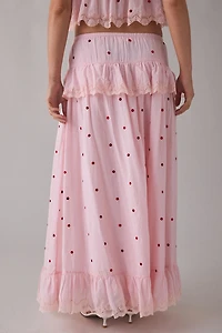 RAHI Embroidered Polka Dot Ruffle Tiered Maxi Skirt
