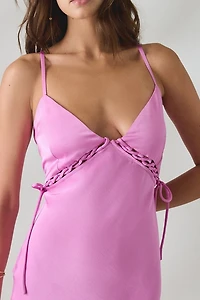 MINKPINK Chiara Lacing Detail Satin Maxi Dress